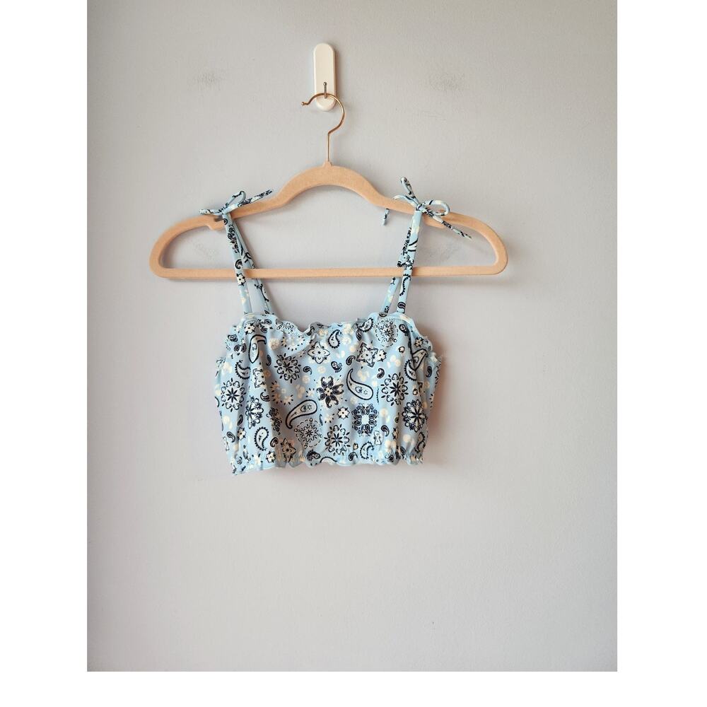 NWT Crewcuts Girls' Lettuce-Edge Swimsuit *Top Only Blue Multicolor 14